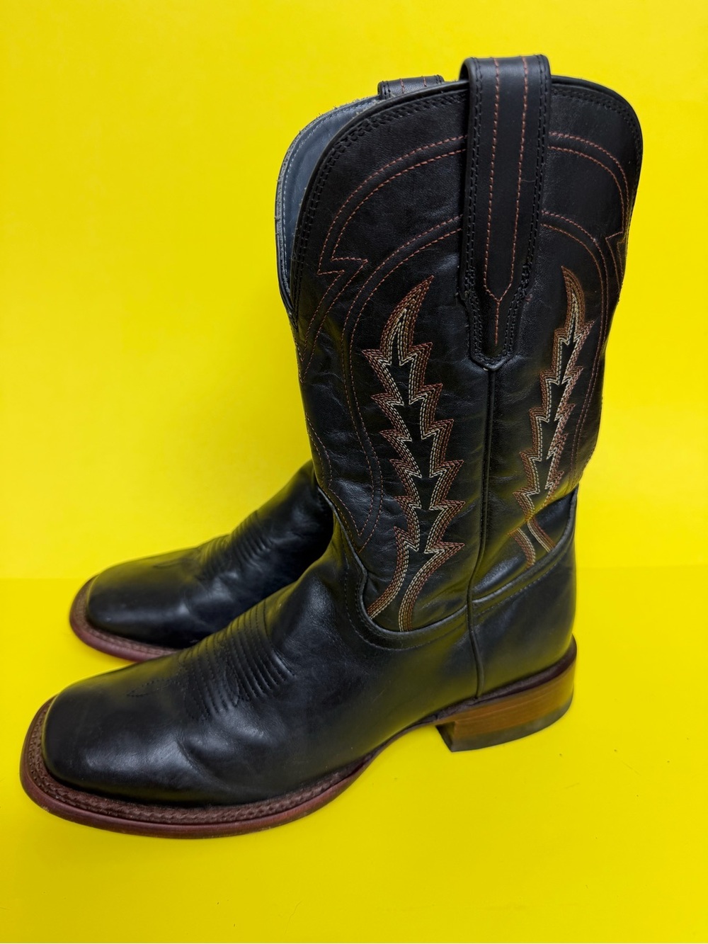 Tecovas Men's The Doc Cowhide Midnight Black Square Toe Western Boots SZ 10.5D
